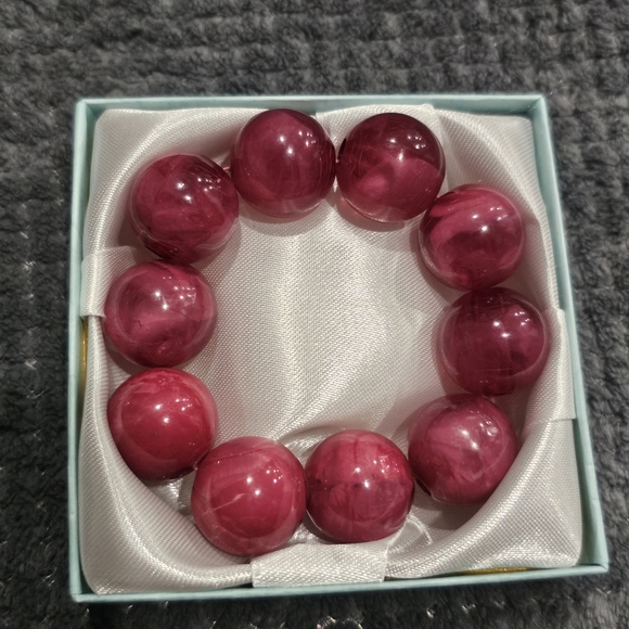 Chunky Red Pink Costume Elastic Bracelet - Picture 2 of 4